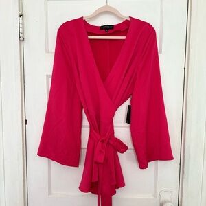 New Eloquii Red Long Sleeve Tie Waist Wrap Around Top (Size 16)